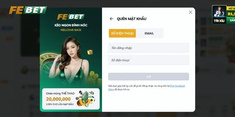 Lấy lại mật khẩu bằng cách click vào “quên mật khẩu”