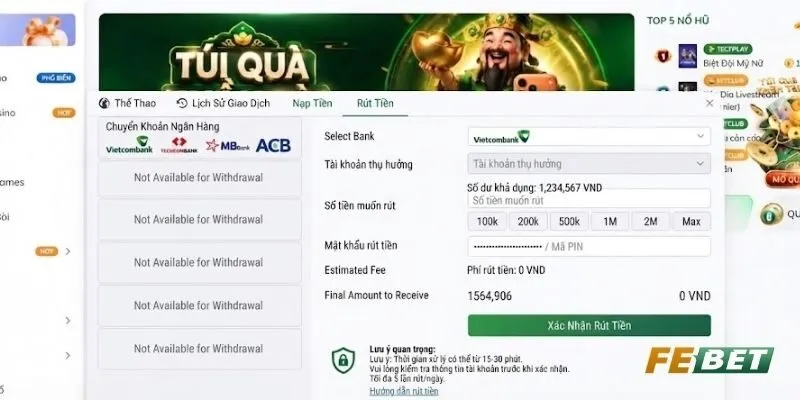 Rút tiền FEBET chỉ với 4 bước